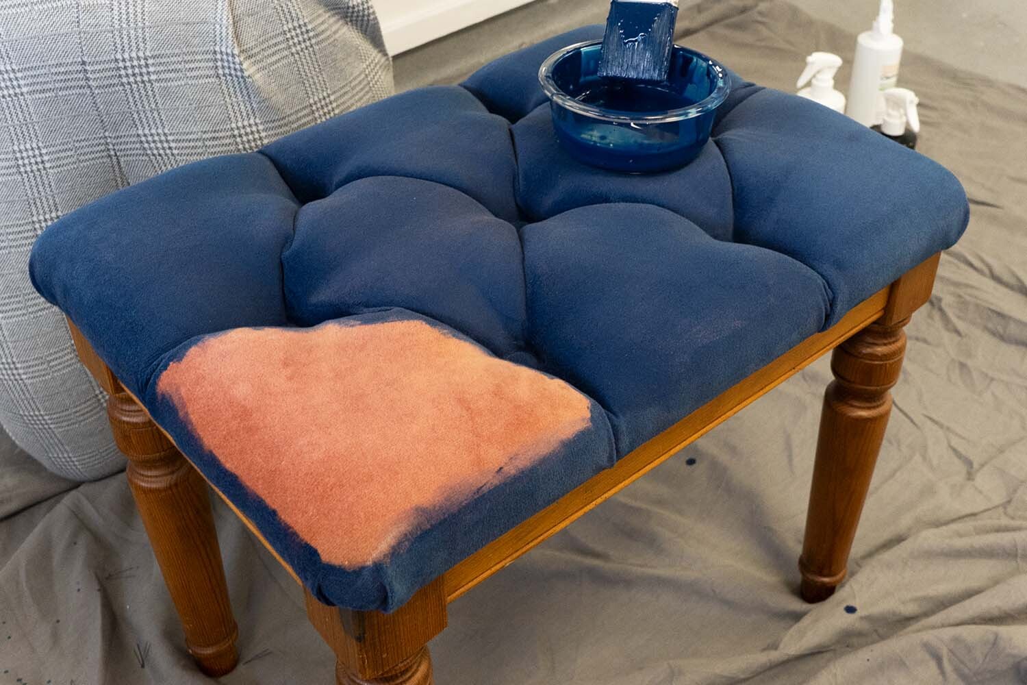 Colour transformation using FabriCoat Fabric Paint Colour change of a dressing table stool using FabriCoat Fabric Paint